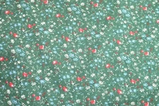 Peter Pan Fabric 1 1/2 Yards Red Blue White Floral on Green Print Cotton Yardage