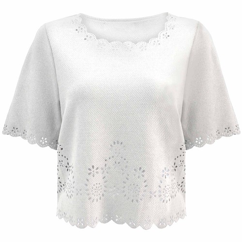 NUEVA BLUSA DE SEÑORA CORTE LÁSER VIEIRA BORDE TOP MUJER CUADRADO CORTE CORTO DOBLADILLO - Imagen 8 de 13