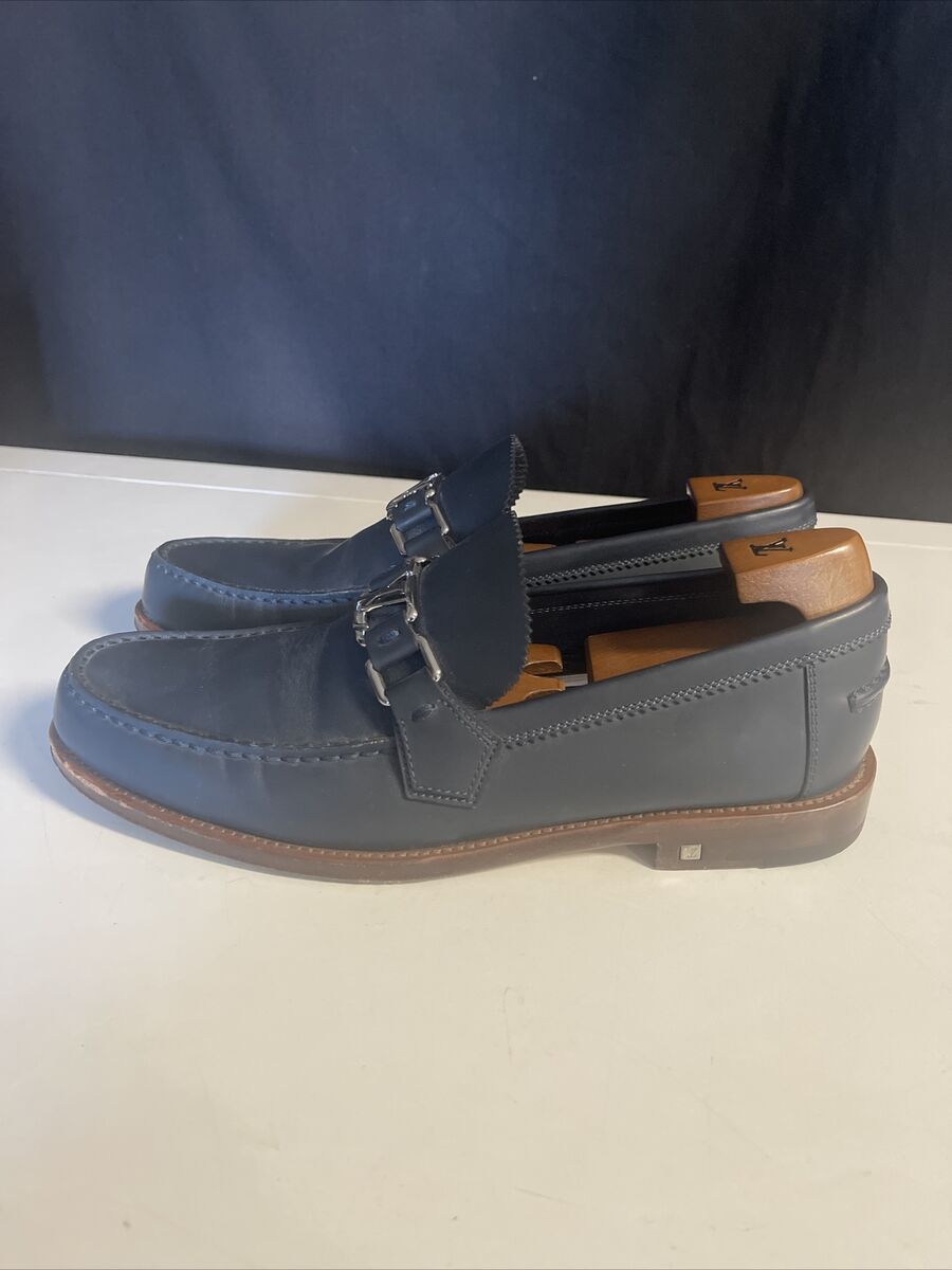 LOUIS VUITTON MENS BLUE LEATHER LOAFER SHOES SIZE 7.5