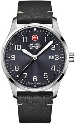 Wenger 01.9041.210C Grey Terragraph Black Leather Band Men's Watch  46928135493 | eBay