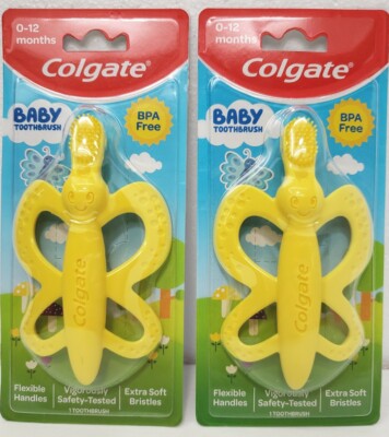 Colgate Baby Toothbrush and Teether, Flexible Handles Extra Soft BPA Free 2 Pack