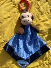 Garanimals Monkey Star Lovey Security Blanket Satin Edge Blue White Red hook