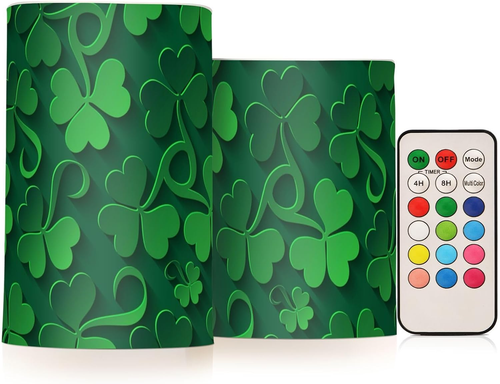 2Pcs Floral St Patrick Shamrock Flameless Candles Set Good Luck Clovers Remote T - Picture 9 of 12