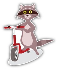 Cute Raccoon With Scooter Car Bumper Sticker Decal - ''SIZES''