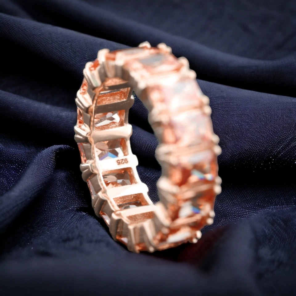 Anillo de eternidad de morganita natural con forma de baguette de plata de ley 925 de 4x2 mm Foto 4 de 4