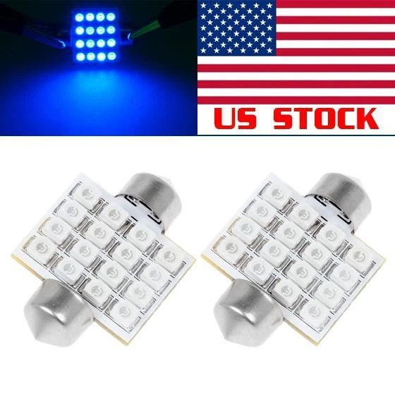 2x Azul 16SMD LED Mapa/Cúpula Interior Instrumento Luces Bombillas LED 31MM DE3022 Foto 3 de 4