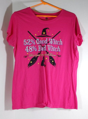 Women's T-Shirt 52% Good Witch 48% Bad Witch 100% Cotton Lg (12-14) Halloween