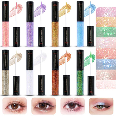 8Pcs Liquid Glitter Eyeshadow Set, Metallic, Long-Lasting, Quick-Drying, Multi-D