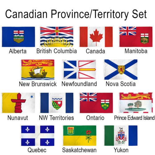 Juego de 14 banderas de provincias canadienses conjunto de banderas de provincias canadienses 3x5 pies - Imagen 1 de 13