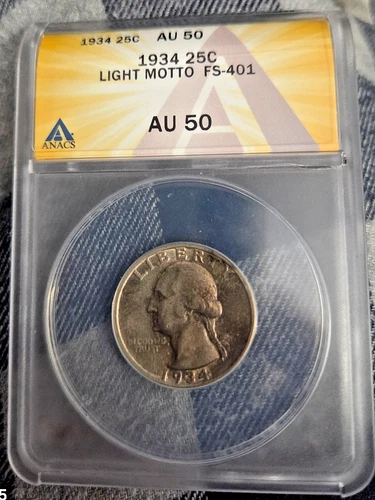 ANACS 1934 Light Motto WASHINGTON QUARTER AU KEY DATE COIN!!