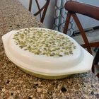 VTG Pyrex Verde Olive Green Divided 1 Qt Casserole Dish w/ Lid USA