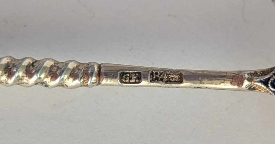 Antigua cuchara de plata esmaltada rusa GK Gustav Klingart 4,5" de largo firmada 84 GK Foto 3 de 4