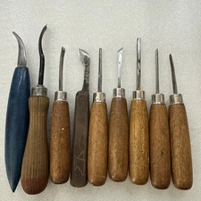 Vintage LOT-OF-9 Wood-Carving/Gauges Woodworking Relief & Whittling Chisels