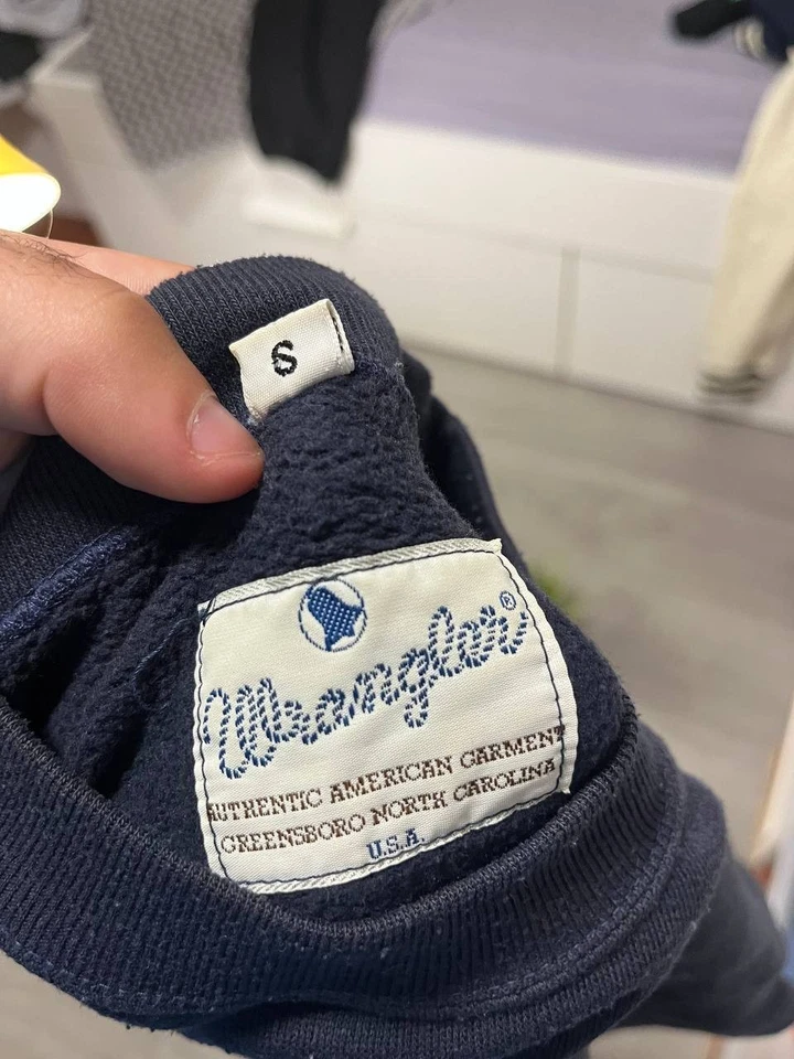 Wrangler Equip Vintage Sweatshirt USA Made 90s Graphic Navy Blue - Imagen 3 de 4