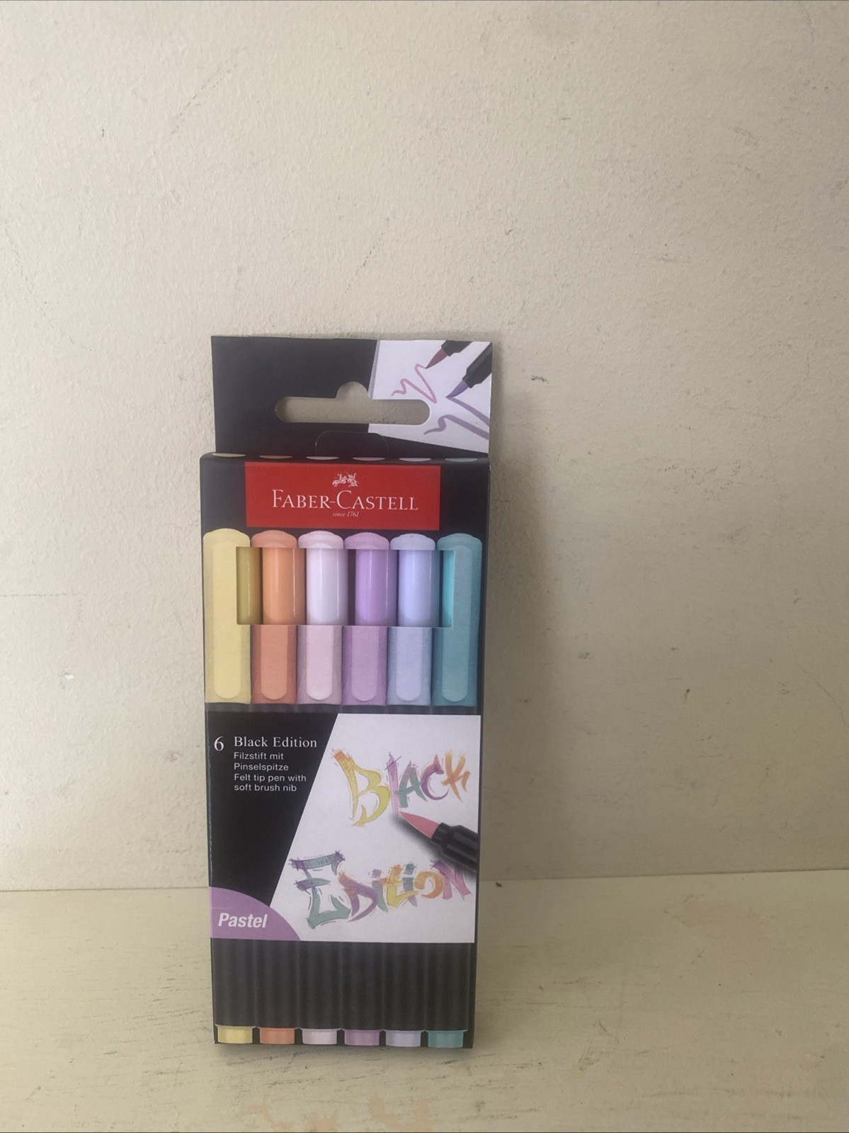 Faber - Castell 6 Black Edition Pastel Felt Tip Pen With Soft Brush Nib