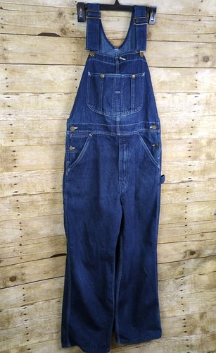 Salopette bavaglino vintage USA Sears Roebucks uomo blu scuro denim resistente 34x28 - Foto 3 di 15