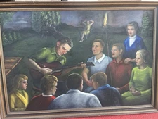 Original Vintage Oil Painting – Garden Music Gathering – Signed “Humphreys” 