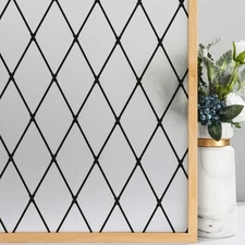 Frosted Black Lattice Window Film Static Cling Window Privacy Films Decorativ...