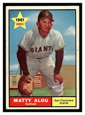 1961 TOPPS MATTY ALOU #327 ROOKIE CARD SF GIANTS HIGHER GRADE NO CREASES. rookie card picture