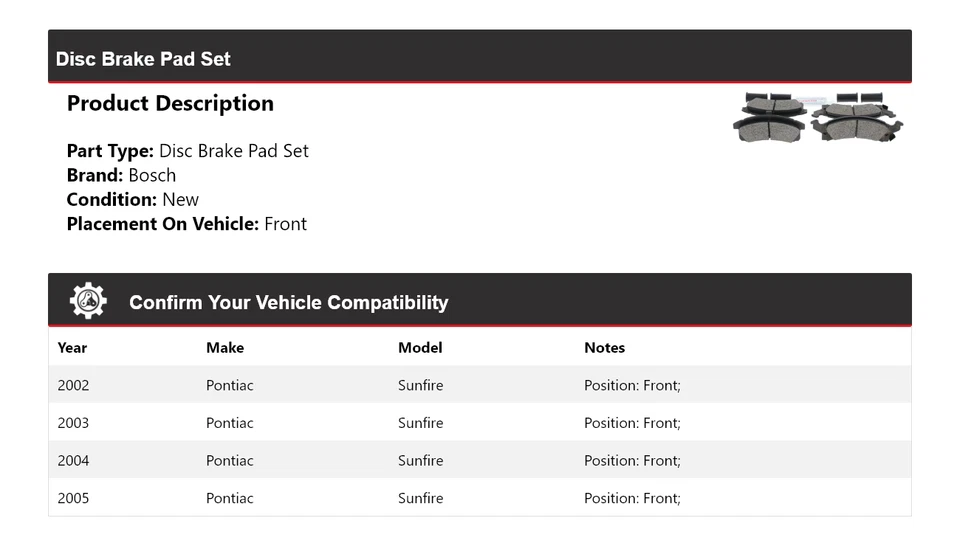 Pastillas de freno delanteras de cerámica QuietCast Bosch 2002-2005 Pontiac Sunfire 2003 2004 Foto 2 de 4