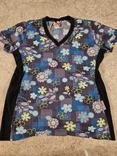 White Cross Woman's Floral Print Scrub Top Size S