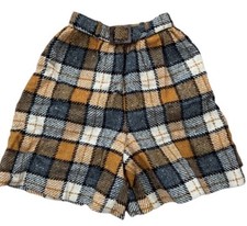 Vtg 60s/70s SEARS Wool Blend PLAID Lined Shorts Faux Tortoiseshell Belt Buckle