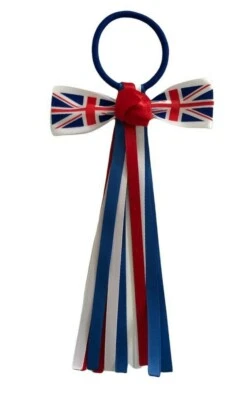HANDMADE Red White Blue Union Jack Flag Streamer Kings Coronation Hair Bow Bobble 🇬🇧