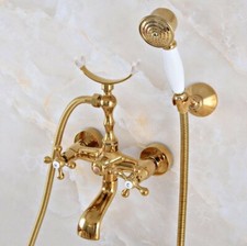 Gold Color Brass Clawfoot Bathroom Bathtub Faucet Handheld Shower Mixer Tap