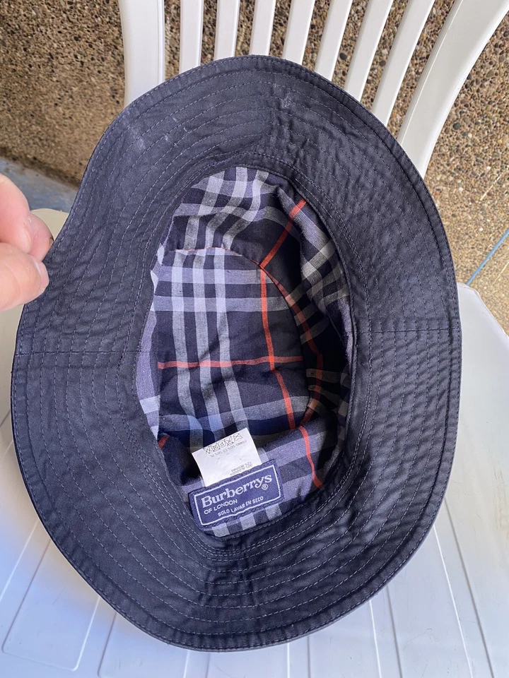Burberry Vintage Blue Nova Check Reversible Bucket Hat Size Medium Authentic - Image 3 of 4