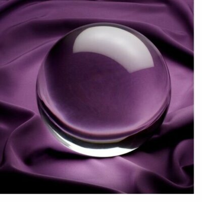 Clear Crystal Ball Sphere 10in with Wood Stand and Gift Box. Large