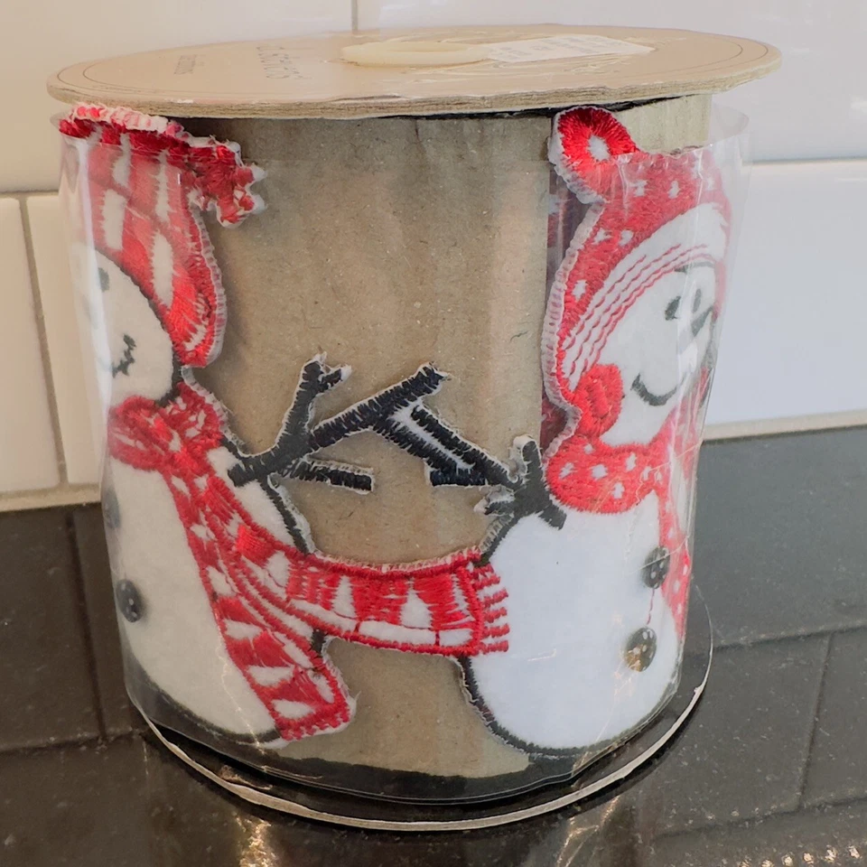 D. Stevens Cinta Navidad Recortado Muñeco de Nieve 4” x 3 Yardas Artesanía Muñeco de Nieve Sombrero Bufanda Foto 4 de 4