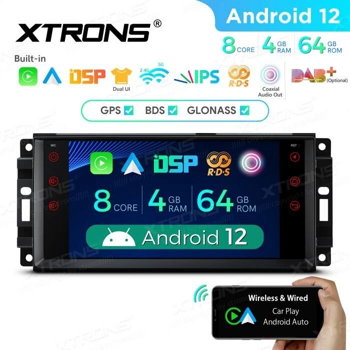 AUTORADIO ANDROID 12 4/64 STEREO AUTO JEEP DODGE CHRYSLER COMPASS GRAND CHEROKEE - Immagine 3 di 4