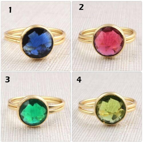 Multi Color Hydro Quartz Rings Yellow Gold Plated Double Layer Adjustable Rings - Picture 1 of 9