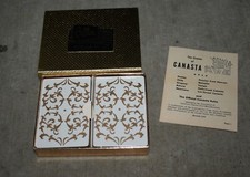 VINTAGE UNUSED TWO SEALED DECKS CROWN PLAYING CARDS   PLASTIC COATED   IN BOX