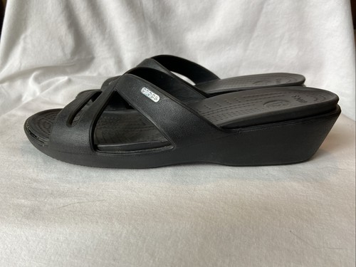 Crocs Patricia II Wedge Sandal Women's Black Strappy Waterproof Slide Size 11 - Picture 3 of 8