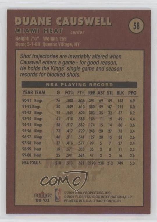 2000-01 Fleer Tradition Duane Causwell #58 - Image 2 of 2