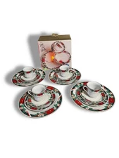 Tienshan Deck the Halls 16pc Dinnerware Set Service for 4 Holiday Vintage 1994