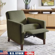 Push Back Recliner Chair Soft Fabric Durable Wood Legs Manual Mechanism New