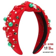 Christmas Headbands for Women - Red Green Pearl Rhinestone Crystal Jeweled