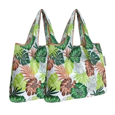 Medium Foldable Tote Nylon Reusable Grocery Bag Set of 2 Fern Leaves
