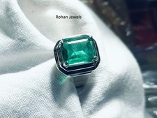 Green Emerald Ring 925 Sterling Silver Lab Created Handmade Women's Ring