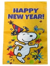 Snoopy Happy New Year 12 x 18 in Garden Flag  Double Sided Party Woodstock Party