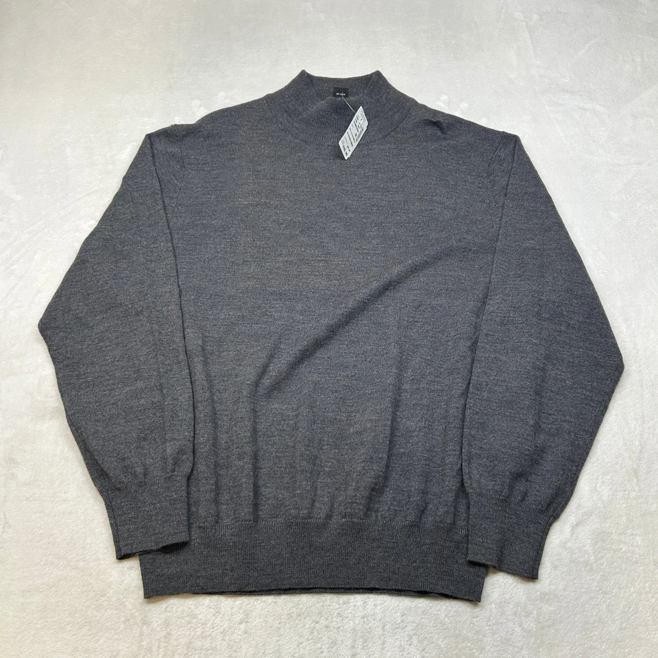 Jos A Bank Mock Neck Sweater Mens XXL Charcoal Merino Wool Classic NEW - Image 2 of 4