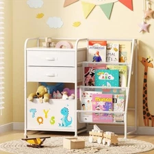  Kids Bookshelf and Toy Storage Organizer - 3 Tier Book Shelf with Movable Toy 