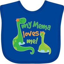 Inktastic My Mema Loves Me Grandson Dinosaur Baby Bib Cute Boys Green Clothing