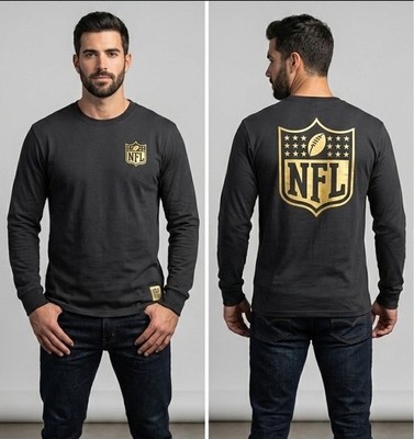 NFL Shield Logo Long Sleeve T-Shirt Men s Medium Black Gold Graphic Tee New
