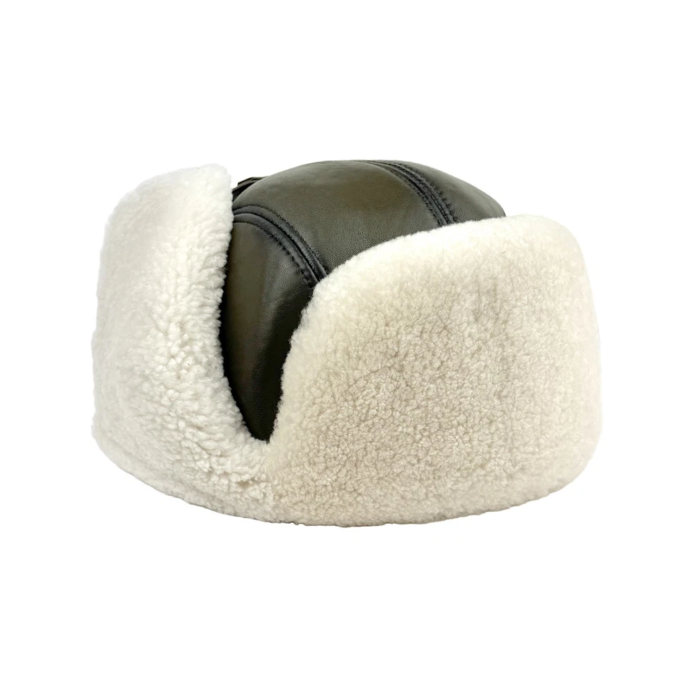 Sombrero de aviador de cuero de oveja real — Hecho a mano cálido sombrero de trampero de invierno Foto 4 de 4