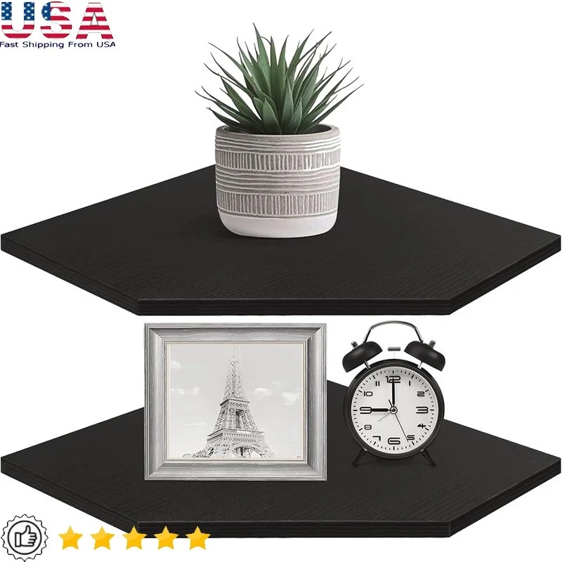 Corner Floating Shelves Rustic Wood 2-Tier Wall Storage Cable Management New