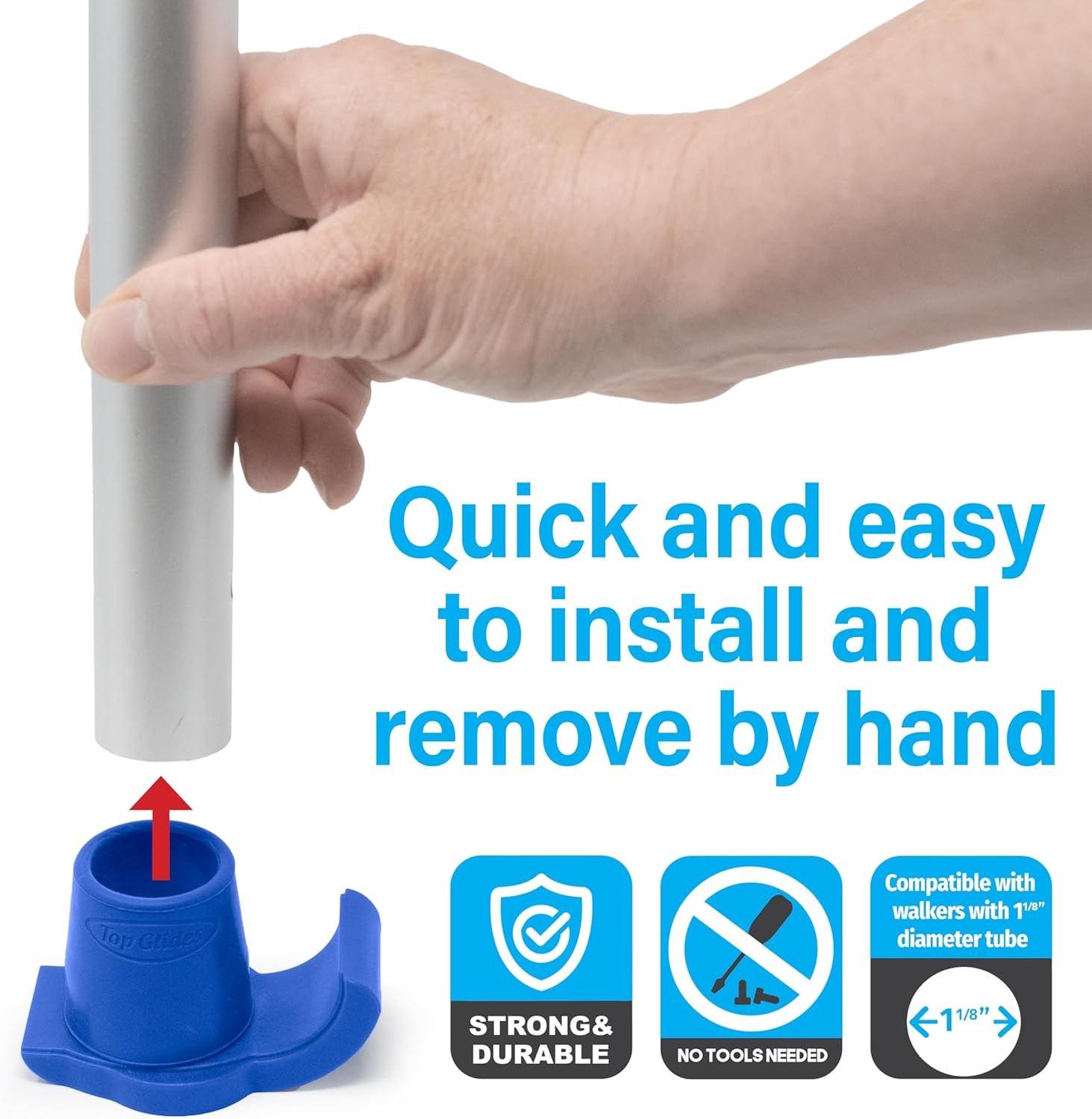 Top Glides DuraSki Extra Durable Walker Glide Skis for 1 1/8 Inch Tubes (Dark Bl