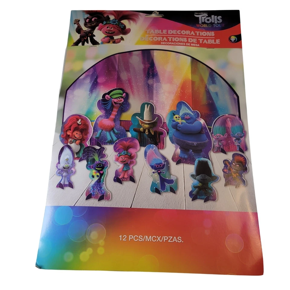 Juego de decoración de fiesta Trolls World Tour telón de fondo, centros de mesa, lote de cajas de favoritos Foto 2 de 4